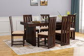 Woodora Solid Sheesham Wood 6 Seater Dining Set With Cushioned Chairs (Walnut Finish)
